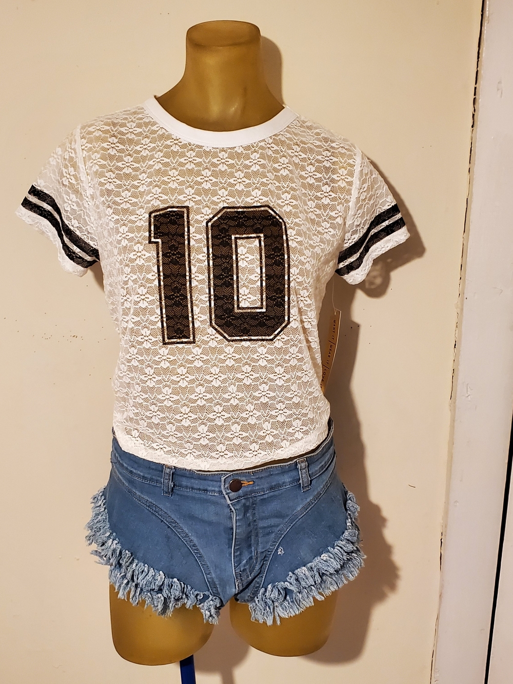 Girls' White Lace Tee with Black Number 10 Accent